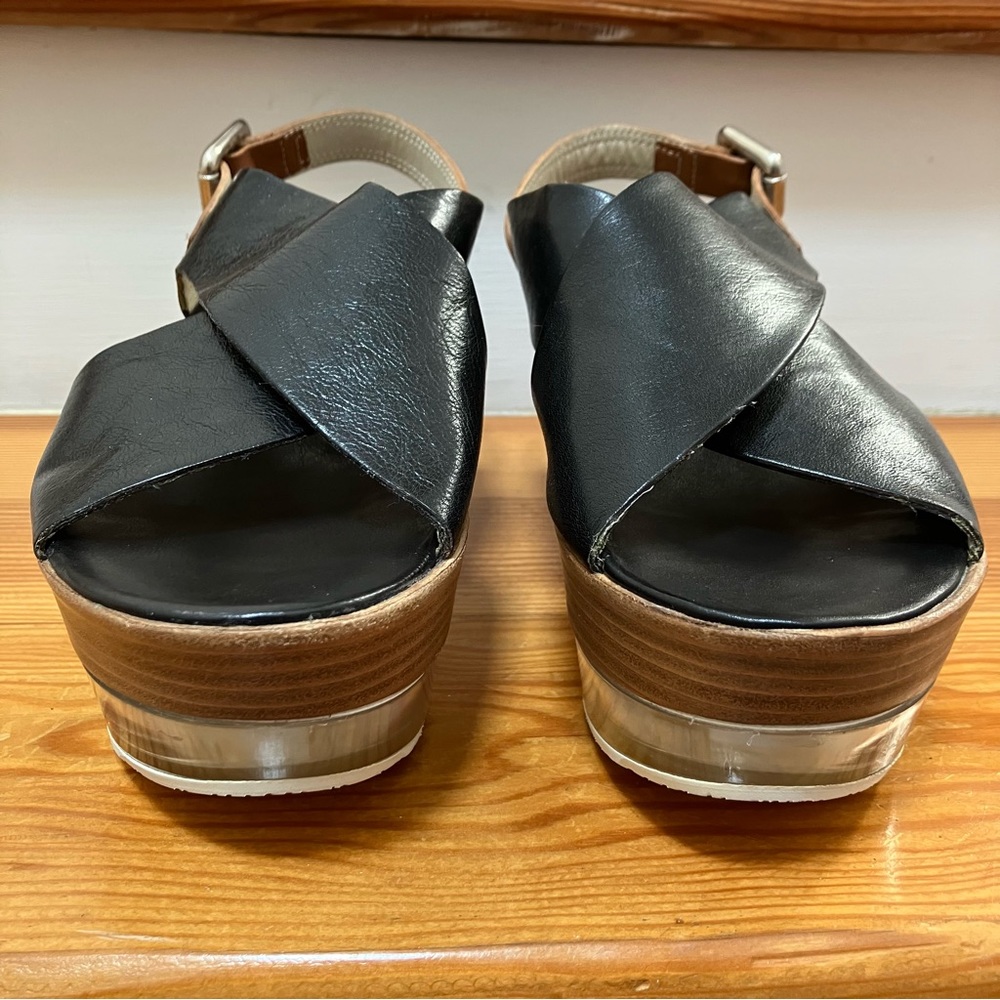 AGL Platform Wedge Lucite Clear Black Leather Criss Cross Sraps Buckle Italy 38 - Picture 2 of 15